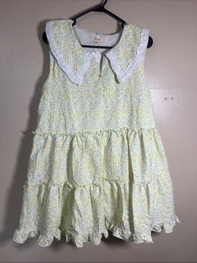 Just Me Pale Yellow Floral Ruffle Collar Tiered Mini Dress